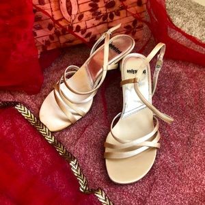 Unlisted heeled sandals Sz. 7.5 Satin Cream side buckle closure